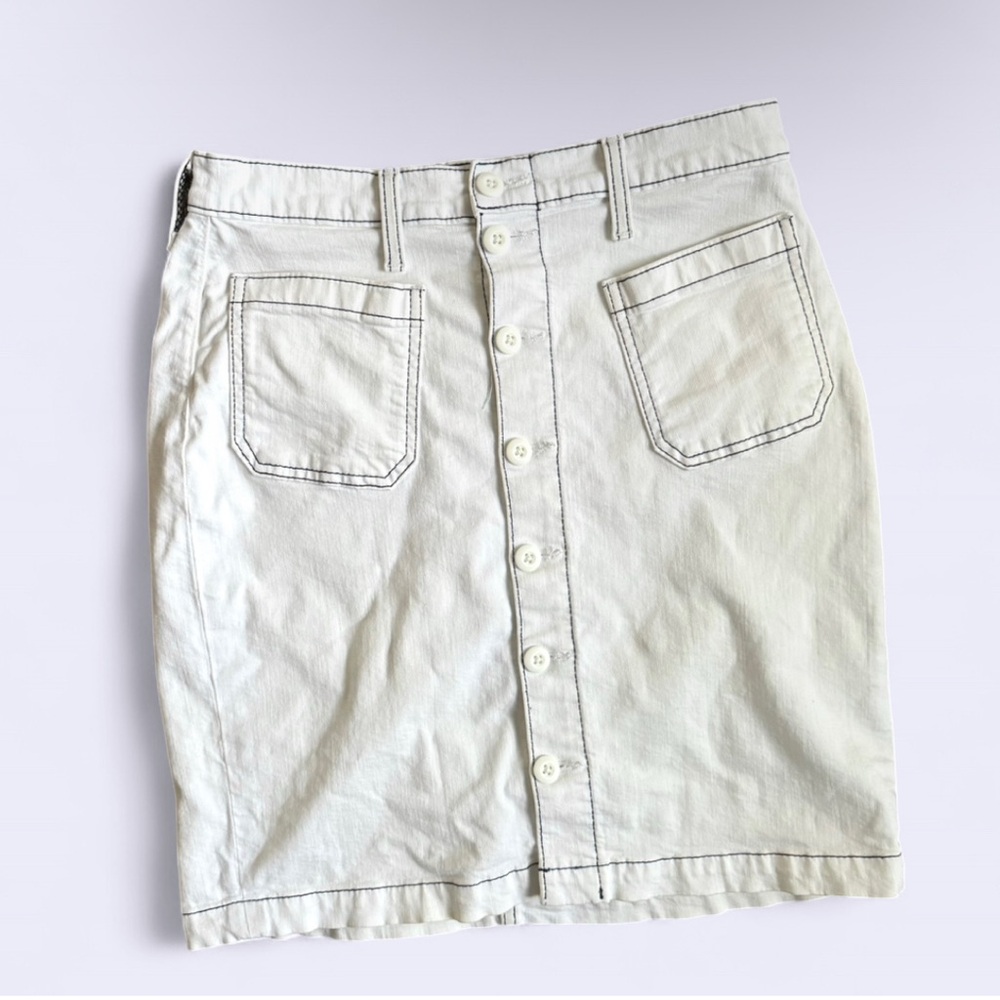 Vintage J.Crew White Denim Skirt Contrast Stitch Button Front Sz 28